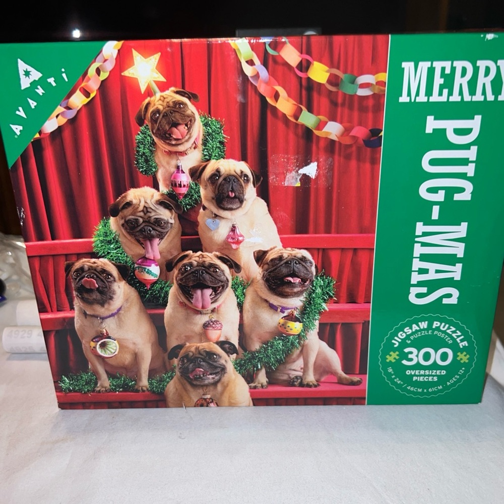 Merry Pug-Mas Christmas Holiday 300 Oversized Piece Jigsaw Puzzle Pug Dogs Ceaco